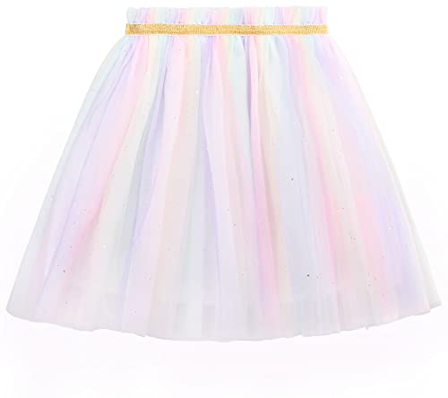 Camilife Bébé Tout-Petit Enfant Fille Jupe Tutu Arc-en-Ciel Jupe Tutu Paillettes Colorées Jupe Ballet Princesse Minijupe Tulle Ceinture élastique Doux Adorable pour Les 2-10 Ans