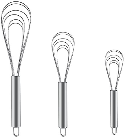 3 Stücke Flacher Schneebesen Edelstahl, Profi Plus Schneebesen Rührbesen Flachdraht Schneebesen Set Küchen Schneebesen Egg Whisk für Eier, Mischen, Schneebesen, Schlagen, Aufschäumen und Rühren