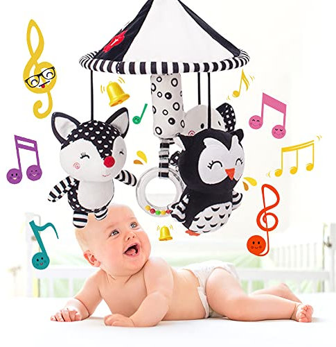 OBEST Berceau de Musique Mobile pour Bébés de 0-5 Mois, Horloge à Musique 360° Rotative avec Mélodies Douces, Jouets de Poussette éléphant/Hibou/Souris pour le Développement des Sens et Compétences