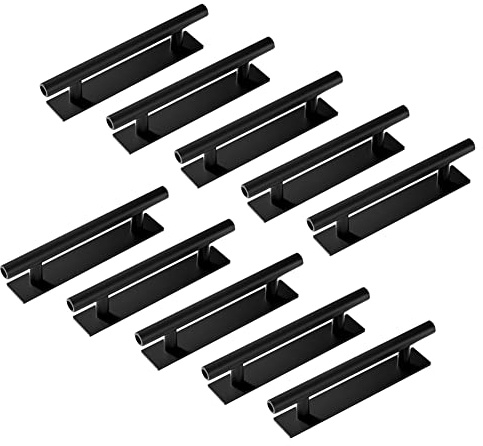 DBTHTSK 10 Pack Self-Stick Push Pull Helper ABS Plastic Wardrobe Handle Instant Cabinet Drawer Furniture Handles (Black)