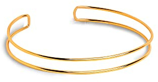 SINGULARU - Choker Double Ring. Collana Rigida Doppia Vicina al Collo. Ottone con Finitura Placcata Oro 18Kt. Regolabile. Gioielli da Donna