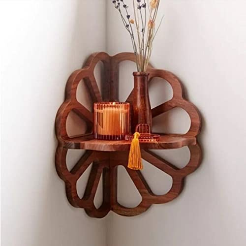 Corner Flower Designer Wall Shelf Wood Carving Wall Bracket Wall Hanging Handmade Gift by Blackperlcrafts