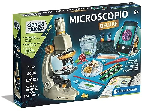 Clementoni - Microscopio Smart Deluxe de 1200x aumentos, Juguete científico, con muestras preparadas y Cristales científicos, con Soporte para móvil, a Partir de 8 años, Juguete en español(55511)