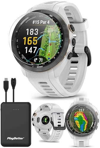 Garmin Approach S70 (White, 42mm) Golf GPS Watch Bundle - AMOLED Display, Virtual Caddie & PlaysLike Distance - Includes PlayBetter 5000mAH Portable Charger & Screen Protectors