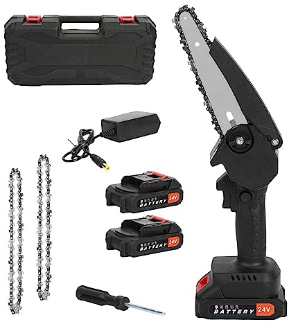 6inch Mini Hand Chainsaw, Electric One Hand Portable Pruning Shears Chainsaw with 2 pcs Rechargeable Battery, Lightweight Power Cordless Chainsaw for Tree Branch Wood Cutting and Logging