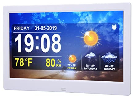Marcos de Fotos Digitales, Reloj de Calendario Digital WIFI de 10 Pulgadas con Control Remoto, Actualización Síncrona, 5 Juegos de Recordatorios de Alarma, Pronóstico del Tiempo (Enchufe de la UE)