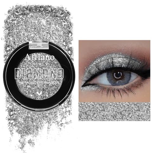 DE'LANCI Ombre à paupières à paillettes gris argenté, poudre pressée en métal argenté, ombre à paupières scintillante, hautement pigmentée et imperméable, longue tenue, végétalien et sans talc #11