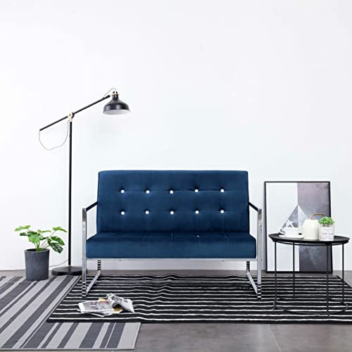 LAPOOH 2-sitsig soffa med armstöd, soffa för vardagsrum, för lägenheter, loungesoffa, soffor och soffor, relaxsoffa, blå krom och sammet