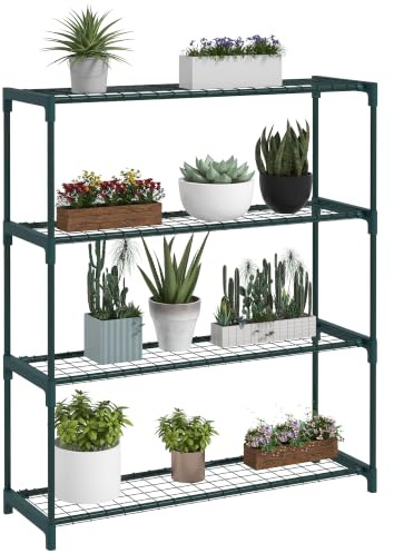 Outsunny Modern Plant Stand 4-Tier Outdoor Plant Stand Dark Green | Potted Planter Holder, Steel Frame, Outdoor Flower Display Rack, for Garden Balcony Decor