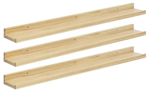 eSituro 3er Set Wandregal Holz, Hängeregal Schweberegal Bilderleiste, Wanddeko für Wohnzimmer Schlafzimmer Küche Badezimmer, 10 kg Belastbarkeit, natürliche Holzfarbe, B80xH4xT10 cm, SWS0378-3