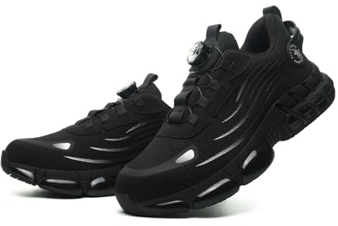 Safety Trainers, Safety Shoes Men Women, Comfortable Lightweight Steel Toe Cap Trainers Work Shoes, Non Slip Work Trainers with Air Cushion Black