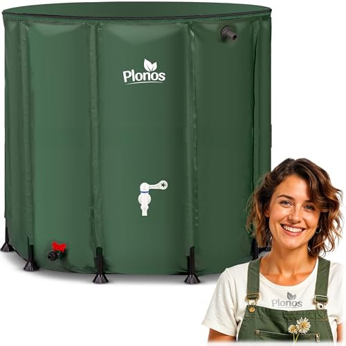 Plonos Serbatoio dell'acqua piovana 1000 l con valvola di scarico 96 x 120 cm, verde
