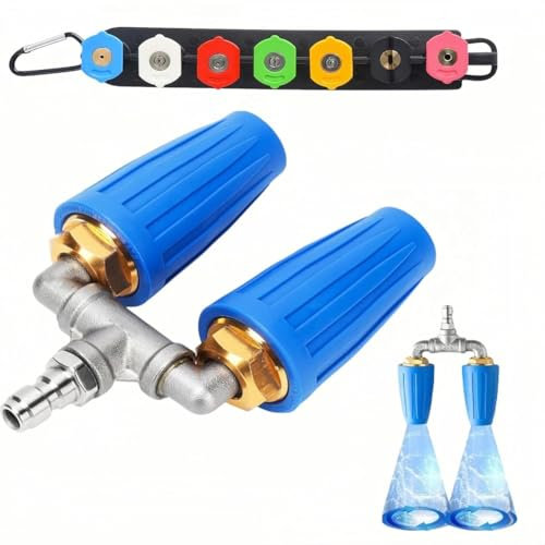 Hxhsgmeh Double buse turbo pour nettoyeur haute pression, buse turbo rotative à 360° avec connecteur rapide de 6,35 mm et 7 embouts de nettoyeur haute pression