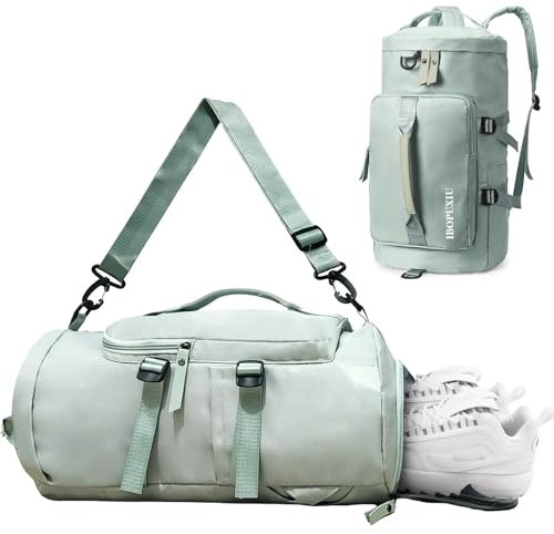 IBOPUXIU Sporttasche Damen Herren Reisetasche mit Schuhfach & Nassfach, wasserdichte Gym Bag für Outdoor, Weekender Handgepäcktasche (Naturgrün)