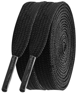 TwizzTop 2 Pairs 10MM Wide Shoe Laces for Trainers,Fat Flat Trainer Shoelaces for Converse Air Force,Thick Replacement Chunky Laces for Sneakers Running Shoes,Black-120cm