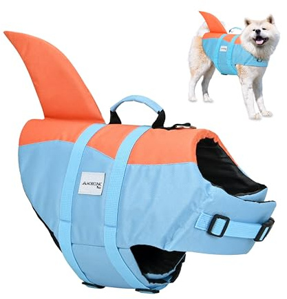 Mobiclinic®, Gilet de Sauvetage Chien, Design Aileron de Requin, Poignée de Sauvetage, Harnais Réglable, Anneau de Laisse, Flottabilité et Visibilité Élevées, Sharky, Léger, Natation, Surf, Voile (L)