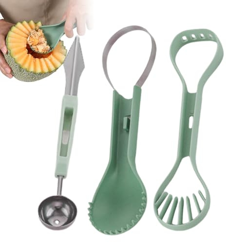 Bsbkoj Cortador de bolas de sandía – Acero inoxidable – Moldeador de bolas de fruta | Utensilio de cocina ligero para camping, picnic, restaurante