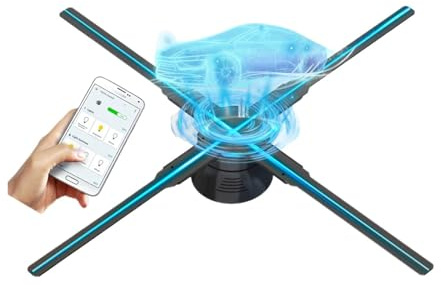 56 cm/22,1 tum 3d hologramfläkt, 672 ledpärlor i 4 fläktblad holografisk projektor av TF-kort, app och fjärrkontroll, Halloween Livfulla bilder