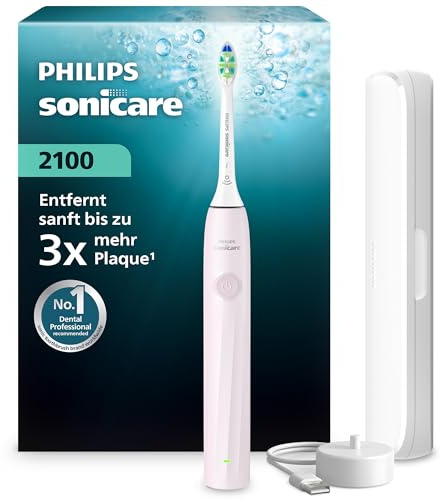 Philips Sonicare Serie 2100 - Spazzolino elettrico sonico con 2 livelli d'intensità, funzione EasyStart, SmarTimer, 14 giorni di autonomia, custodia, rosa, HX4023/03, [Nuovo]