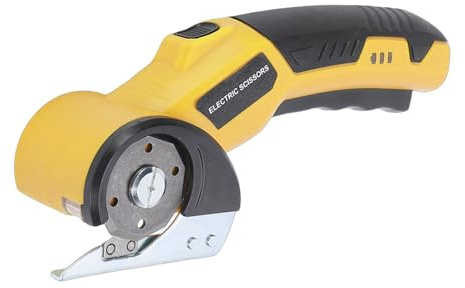 Fockety Forbici Elettriche Senza Fili, Taglierina Rotante Ricaricabile con 2 Lame in Acciaio SK5, Luce LED, Batteria da 2000 MAh, per Carta da Parati in Tela di Tappeto in Pelle (YELLOW)