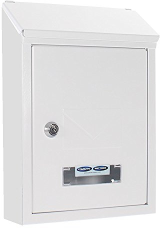 Buzón de acero inoxidable Udine de Rottner, Cerradura de cilindro con 2 llaves, Fabricado en acero de alta calidad, An x Al 215x300 mm, Tarjetero y ventanitas de visualización en la puerta. Kit de fijación incluido.