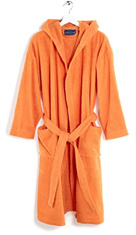 Caleffi - Accappatoio MINORCA per Bambini Unisex con Cappuccio, in Spugna 100% morbido Cotone idrofilo 400gsm, Lavabile in Lavatrice 40° + Asciugatrice, Taglia 12-14 anni Colore ARANCIO