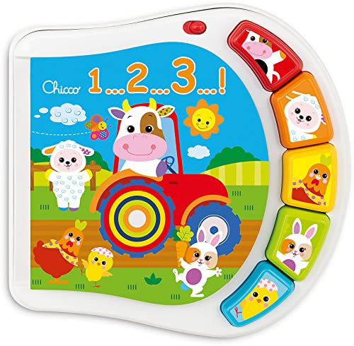 Chicco Buch Bauernhoftiere, elektronisches Buch zum Erlernen der ersten Zahlen, elektronisches Lernspielzeug für Kinder, Lernspiele, Spiele für Kinder von 6 bis 36 Monaten, Geschenkidee