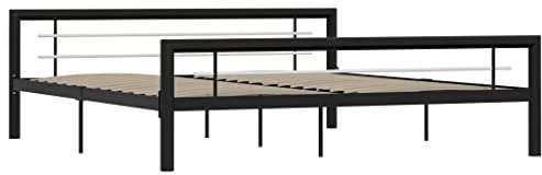 vidaXL Bettgestell Bett Metallbett Schlafzimmerbett Doppelbett Bettrahmen Schlafzimmermöbel Ehebett Lattenrost Schwarz Weiß Metall 180x200cm