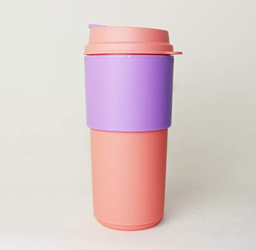 TUPPERWARE Kaffeebecher to go rosa 490ml, Permanent Kaffee Becher, Unterwegs + Hängelöffel Türkis