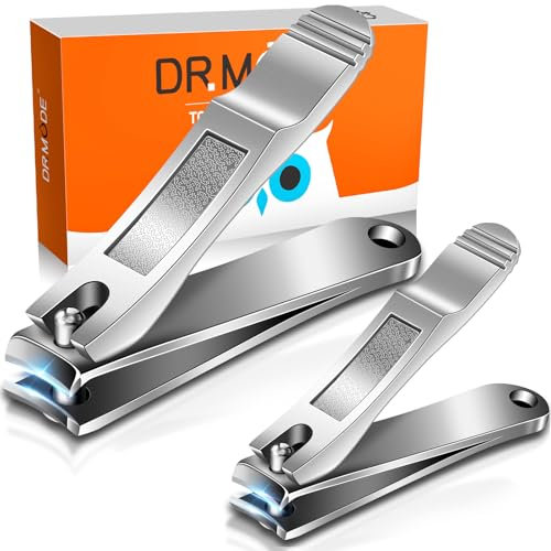 Cortaúñas DRMODE de 2 piezas para uñas y uñas de los pies con lima de uñas integrada, cortaúñas afilado de acero inoxidable para hombres y mujeres