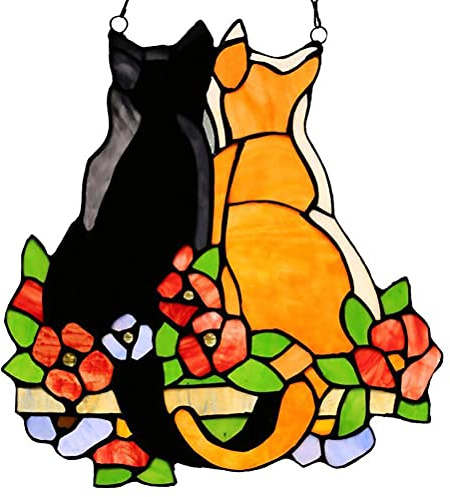 GDZTBS Pannello in Vetro Colorato, Pannello della Finestra dei Gatti in Vetro Colorato Ornamenti Appesi Suncatcher Macchiati Decorazioni per La Casa