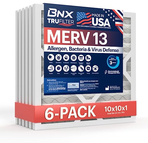 BNX 10 x 10 x 1 MERV 13 luftfilter 6-pack – TILLVERKAD I USA – elektrostatisk veckad luftkonditionering HVAC ugnsfilter – tar bort pollen, mögel, bakterier, rök