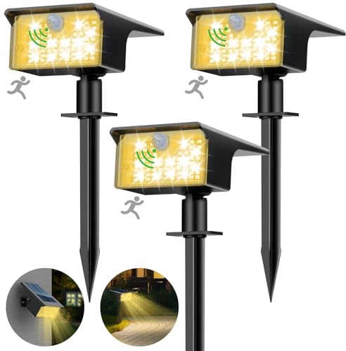 Lot de 3 Lampe Solaire Exterieur Detecteur de Mouvement, 62 LED Spot Solaire Exterieur 3 Modes Eclairage Exterieur Solaire, Etanche IP65 Lumiere Solaire Exterieur pour Jardin Allée Chemin Blanc Chaud