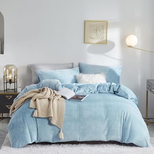 Luowei Ropa de cama de invierno 135 x 200 cm, extracálida, felpa azul claro, tacto de cachemira, forro polar, 1 funda nórdica + funda de almohada de 80 x 80 cm