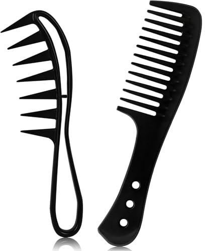 Sularpek 2 Pezzi Set di Pettine a Denti Larghi, Pettini a Denti di Squalo, Pettine per Capelli Ricci, per Capelli Ricci e Ondulati Parrucche Barbiere Salone Donna Uomo