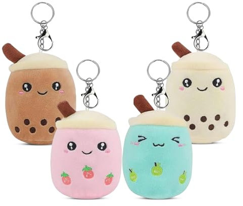 LETTERASHQP 4 Stück Bubble Tea Kuscheltier Schlüsselanhänger,Bubble Tea Plüschtier, Kleine Bubble Tea Kuscheltier für Kinders Geburtstag Gastgeschenke