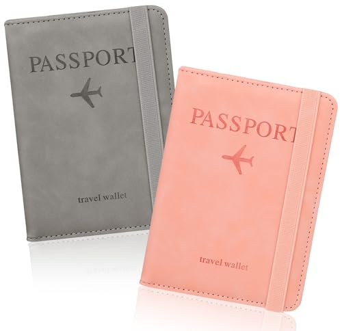 Giantree 2 Stücke Reisepasshülle, Passport Holder Mit RFID Blocker, Kunstleder Reisepasshülle Halter, Reisepass Schutzhülle Für Kreditkarten, Damen Herren Ausweis Reisepass Geldbörsen Reisedokumente