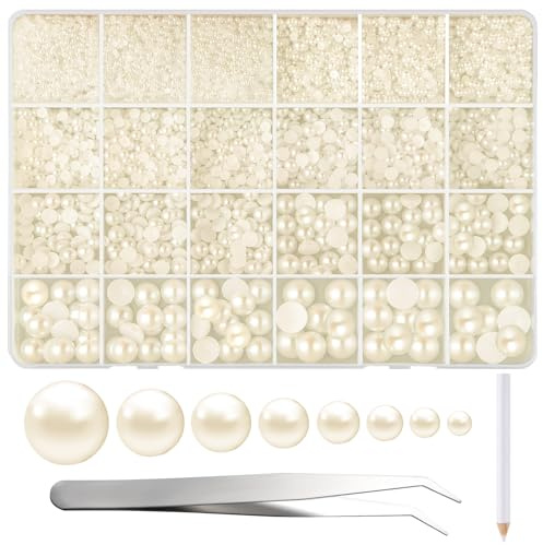 NACHLYNN - Perlas de media redonda (8 tamaños, 12.000 unidades), color beige para manualidades, decoración y calzado, fabricación de fundas para teléfono