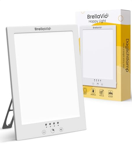 BrellaVio Tageslichtlampe 12.000 Lux - Mit Tasche - UV-freie LED Tageslicht Lampe für Zuhause/Büro - Simuliertes Sonnenlicht (Weiß)