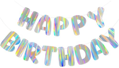Iridescent Happy Birthday Banner, Pre-Strung Birthday Party Decorations