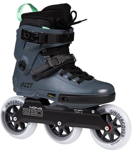 Powerslide Next Pro 110 – Patines en línea urbanos para hombre y mujer con montaje Trinity de 3 puntos, ruedas cubiertas de 3 x 110 mm y rodamientos Wicked ABEC 9 en color petróleo/azul oscuro 42-43
