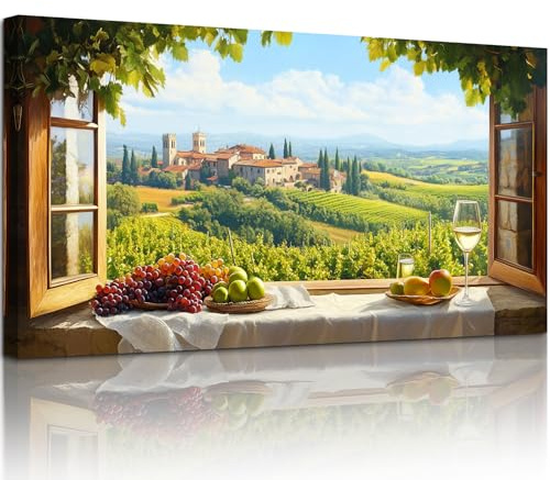 MHARTK66 Quadri Moderni Soggiorno Grandi, 50x100 cm Stampe da Parete Paesaggio Vitivinicolo con Finestra Frutta, Quadro Camera da Letto Su Tela Decorazioni Parete Sala Da Pranzo Cucina Bagno