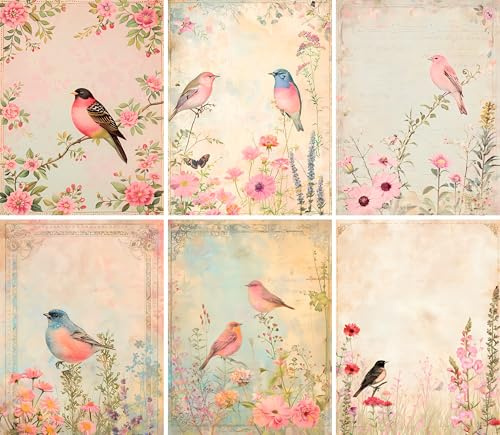 Pastellfåglar rispapper, 20 x 26,5 cm (6 ark) – 6 x decoupagepapper för collage, blandade medier, korttillverkning och hantverk, decoupage av CRAFT KREATIVELY