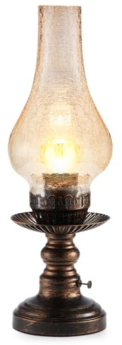 LIT AMPO Vintage Rechargeable Cordless Table Lamp, Small Battery Powered | Dimmer & Touch Control, Antique Amber Hand-Blown Glass, Retro Farmhouse Lamp for Bedroom, Living Room, Dining Table, Kitchen