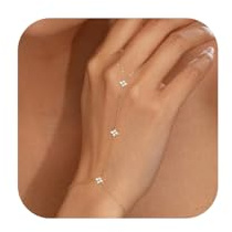 BelleVive braccialetti per donna, oro 14 carati, placcato argento, anello bracciale, catena da mano, quadrifoglio delicato, margherita, zirconi, catena a maglie impilabili, gioielli per il corpo