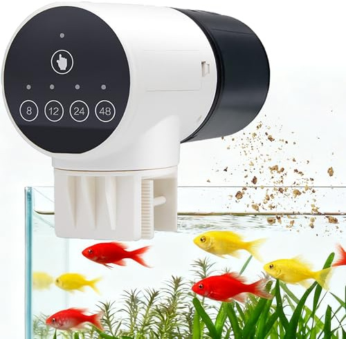 WDEC Automatique Distributeur Nourriture Poisson Aquarium, Aquarium Distributeur Nourriture Poisson avec Minuterie, 200ml Distributeur de Nourriture pour Poissons pour Les Vacances, avec 2 Piles