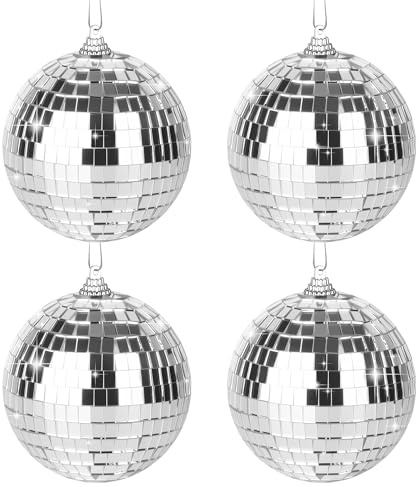Confezione da 4 palle da discoteca, palle a specchio da 10 cm, decorazioni a forma di palla da discoteca, adatte per alberi di Natale,decorazioni per la casa (argento)