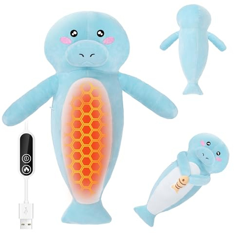 Manatee Heating Pad Plush for Period Cramps,Menstrual Pain Relief,Cute Stuffed Animal Electric Heat Plush,USB Powered Heated Toy,Portable Warm Cushion Gift for Women Teen Girls Christmas,Blue