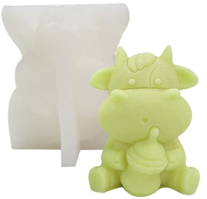 Molde de vela de vaca de dibujos animados en 3D, juego de fabricación de velas de silicona, suave, antiadherente, accesorio de moldeo de bricolaje, resistente al calor, molde para cera artística