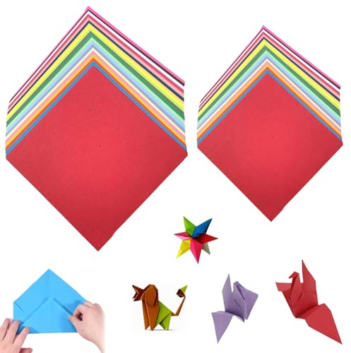 LZPLJLWS Carta Origami Colorata 200 Fogli 10x10 15x15 cm Carta per Origami Quadrata Doppia Faccia 20 Colori Assortiti per Fai da Te Scuola Bambini Adulti attività Creative